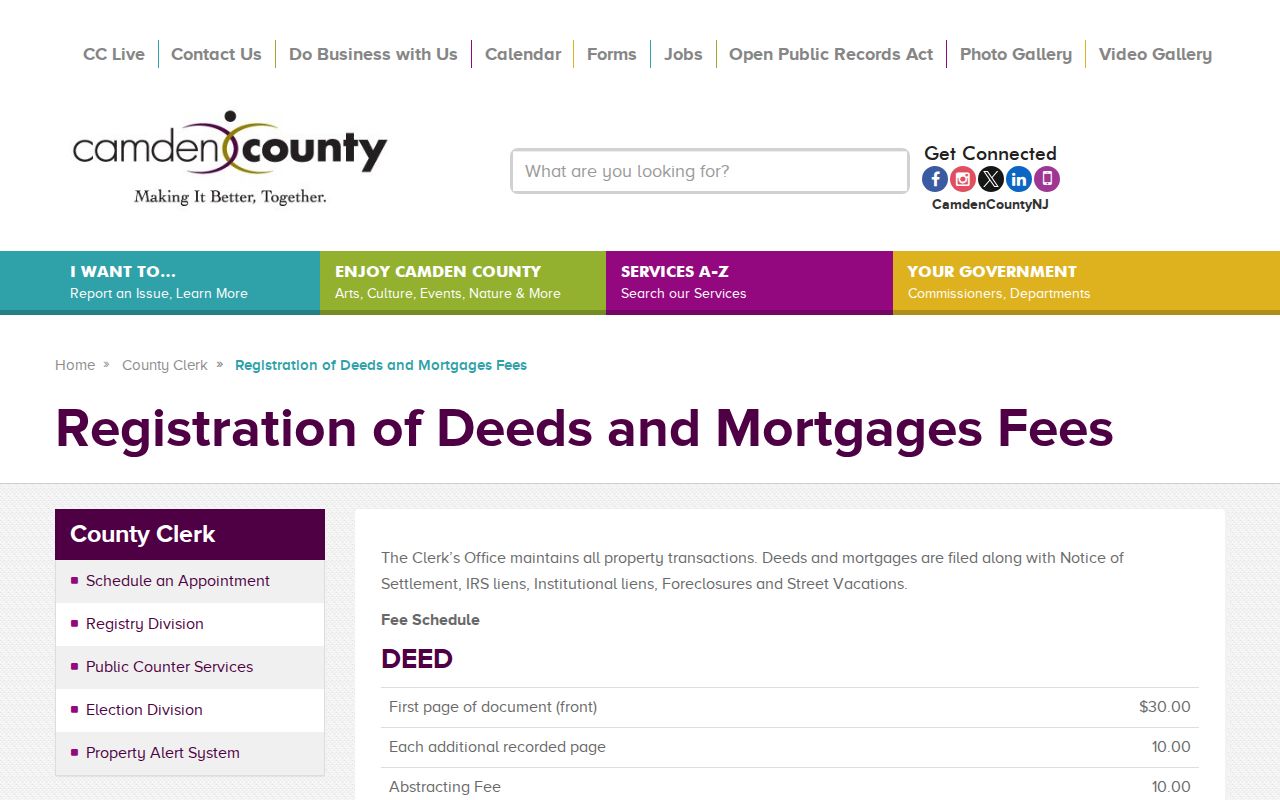 Cherry Hill Township residents directory Camden County recording fee table